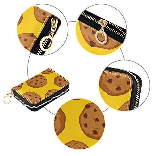 Cartera de Tarjeta con Cremallera Linda y Deliciosa Comida Postre Galletas Cartera Tarjetas de crédito Cuero de PU Cremallera Alrededor Tamaño Compacto Tarjeta de Transporte Cartera para Mujeres Seño