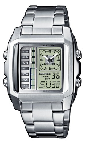 Casio EFA-124D-7AVEF - Reloj analógico - digital de caballero de cuarzo con correa de acero inoxidable plateada (cronómetro, alarma, luz) - sumergible a 100 metros