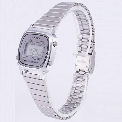 CASIO Reloj Digital para Mujer de Automático con Correa en Acero Inoxidable Chapado en Platino LA-670WA-7