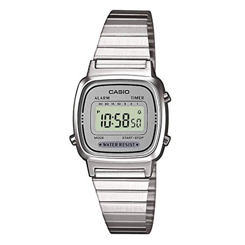 CASIO Reloj Digital para Mujer de Automático con Correa en Acero Inoxidable Chapado en Platino LA-670WA-7