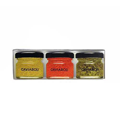 Caviaroli - Trio Encapsulado de Aceite de Oliva Virgen Extra, Arbequina, Guindilla y Albahaca - Estuche - 3x20 g