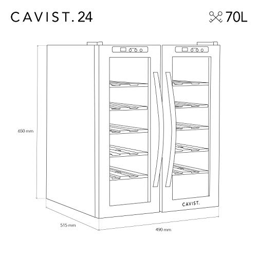 Cavist Cavist.24 Cavist24 Vinoteca Con 2 Zonas, 24 Botellas, 70 Litros, Acero Inoxidable, Plateado, 49X51.5X65 Cm