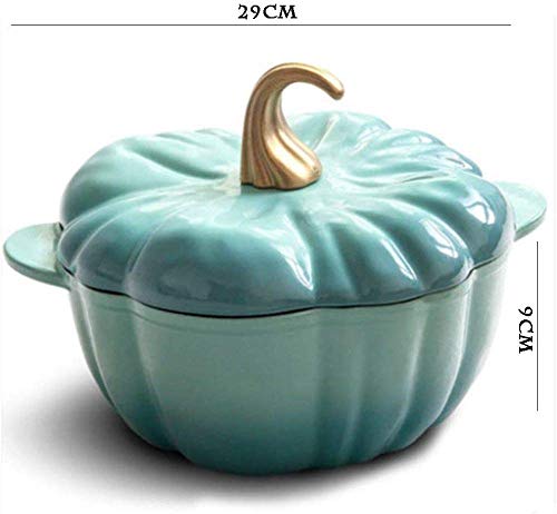 Cazuela De Hierro Fundido Cubierta De Plato Antiadherente En Forma De Calabaza Sartén De Hierro Fundido Sartén para Guisar 24cm Sartén De Hierro para El Hogar Olla De Sopa De Esmalte Universal, Azul