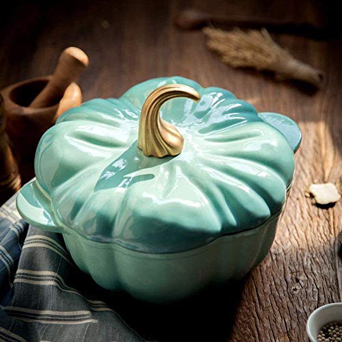 Cazuela De Hierro Fundido Cubierta De Plato Antiadherente En Forma De Calabaza Sartén De Hierro Fundido Sartén para Guisar 24cm Sartén De Hierro para El Hogar Olla De Sopa De Esmalte Universal, Azul