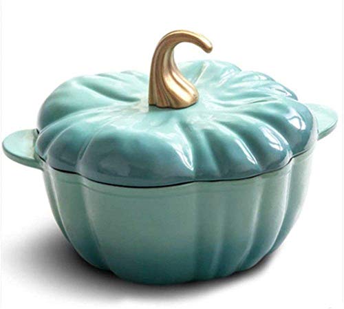 Cazuela De Hierro Fundido Cubierta De Plato Antiadherente En Forma De Calabaza Sartén De Hierro Fundido Sartén para Guisar 24cm Sartén De Hierro para El Hogar Olla De Sopa De Esmalte Universal, Azul