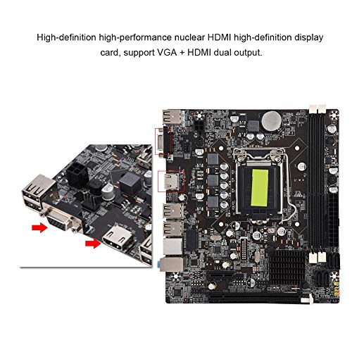 Ccylez Placa Base H61 LGA 1155, Soporte de Placa Base de Estado sólido VGA + HDMI de Salida Dual, Placa Base de computadora Modelo B Soporte DDR3 Memoria 4 USB2.0