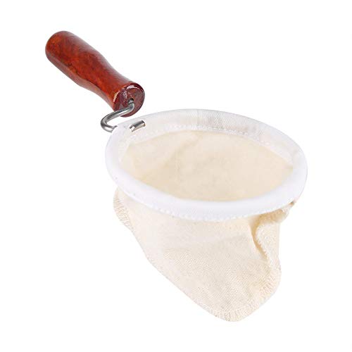 CDFD Reusable Coffee Filter Bag Flannel Cloth Handmade Coffee Filter Strainer with Wood Handle Filter Packs Pot Flannel Coffee,for 3 or 4 People