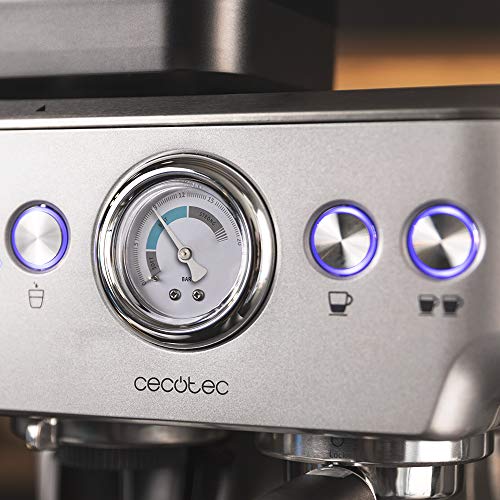 Cecotec Cafetera Cumbia Power Espresso 20 Barista Aromax. Potencia 2900 W, 2 Sistemas de Calentamiento, Bomba de presión de 20 Bares,manómetro, portafiltros con Doble Salida y 2 filtros