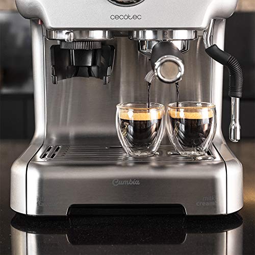 Cecotec Cafetera Cumbia Power Espresso 20 Barista Aromax. Potencia 2900 W, 2 Sistemas de Calentamiento, Bomba de presión de 20 Bares,manómetro, portafiltros con Doble Salida y 2 filtros