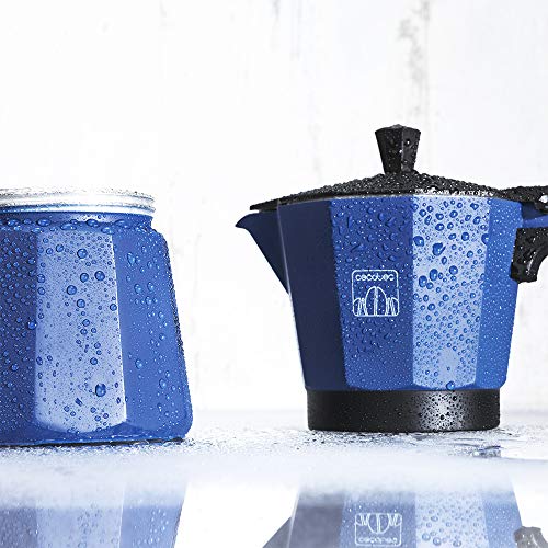 Cecotec Cafetera italiana Mimoka 300 Blue. Fabricada en Aluminio Fundido, Apta para todo tipo de cocinas, Para 3 tazas de café