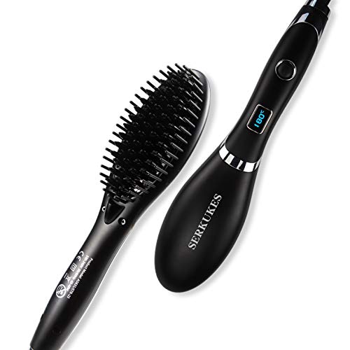 Cepillo Alisador de Pelo Ceramica,Cepillo Alisador Iónico Eléctrico Peine Alisador de Cabello Pelo Profesional (con Tecnología Iónica,5 Temperatura 120℃-200℃,30 Minutos Cierre Automático Seguridad)