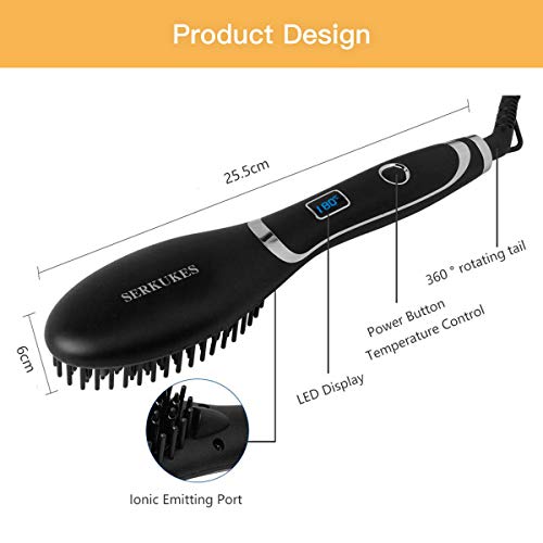 Cepillo Alisador de Pelo Ceramica,Cepillo Alisador Iónico Eléctrico Peine Alisador de Cabello Pelo Profesional (con Tecnología Iónica,5 Temperatura 120℃-200℃,30 Minutos Cierre Automático Seguridad)