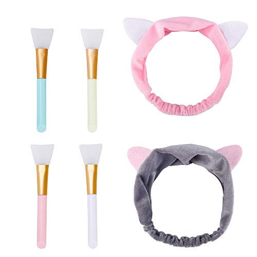 Cepillo de la Máscara 4 Pcs Cara Juego de Brochas de Silicona con 2 Diadema de Mujer para Aplicar Faciales Máscara de Barro Cosmética de Ojos Suero o Bricolaje