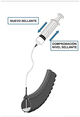 CeraBike Jeringa Inyector + Tubo Adaptable válvulas Presta y Schrader + Sonda comprobación liquido Interior neumático