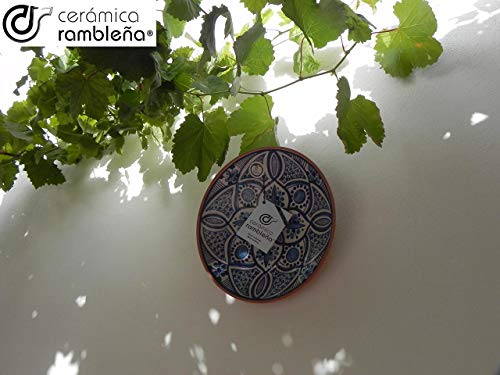 CERÁMICA RAMBLEÑA | Plato Decorativo para Colgar en Pared | Plato de cerámica | Azul | 100% Hecho a Mano | 21x21x4 cm