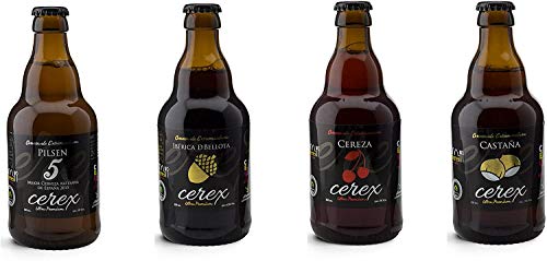 CEREX - Pack Degustación de 4 Cervezas Artesanas - Cerveza de Castaña, Cereza, Ibérica de Bellota y Pilsen - Mejor Cerveza Artesanal de España Premios" World Beer Awards 2017"