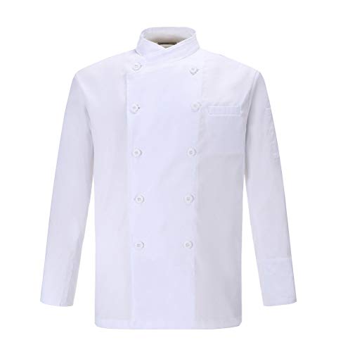 Chaqueta de Chef para Hombre de algodón Transpirable Uniforme de Cocina Ropa de Trabajo CFM0028 (Blanco, XL)