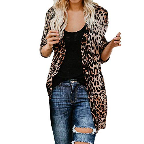 Chaquetas Largas Anchas otoño para Mujer,PAOLIAN Chaquetas de Punto Cárdigans Rebajas Elegantes Tallas Grandes Señora Moda Invierno Abrigos Acolchado Caliente Estampado Leopardo