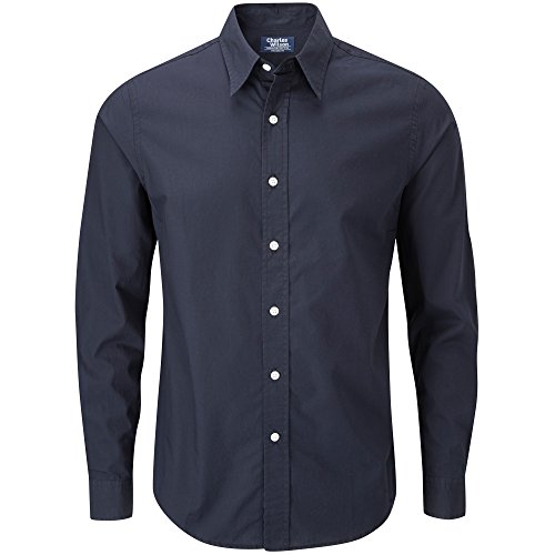 Charles Wilson Camisa Manga Larga Popelina Lisa para Hombre (X-Large, Navy Blue)