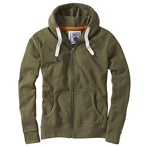 Charles Wilson Original Sudadera de Hombre Algodón Premium Capucha Cremallera (X-Large, Olive (0819))