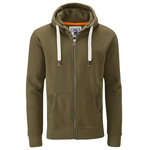 Charles Wilson Original Sudadera de Hombre Algodón Premium Capucha Cremallera (X-Large, Olive (0819))