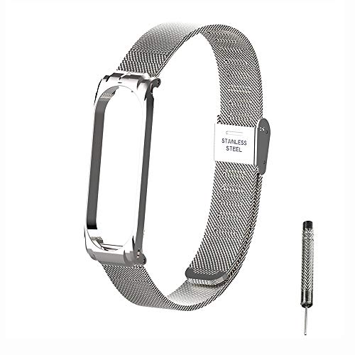 Chuanghongyuan Correa para Xiaomi Mi Band 4 / Mi Band 3, Hebilla de Metal Pulsera con Acero Inoxitable Ajustable para Xiaomi Mi Band 4 / Xiaomi Mi Band 3 {NoHost}{Aguja Ajustable}(Plata)