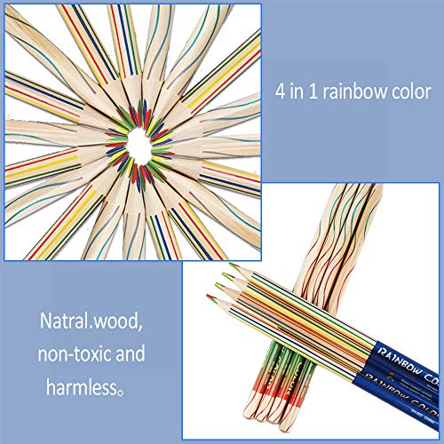 chudian 40pcs Lápices de Colores Lápiz de Dibujo 4 en 1, Lápices de Colores del Arcoiris Lápices de Arcoiris de Madera Mezclados Lápices de Madera para Niños Regalo de Tres Reyes