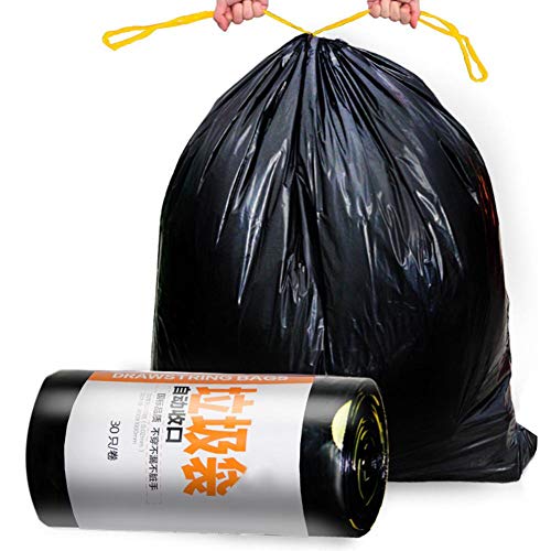 Cikonielf 30pcs Bolsas de Basura Gruesas con cordón Papelera Papelera Basura Basura Bolsas de Carga Tamaño Grande 80 x 100cm Negro