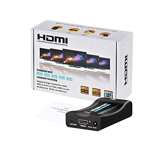Cikuso Scart a HDMI 1080p 60Hz Adaptador SCART Enchufe y USA Caja conversor analogica a Digital Adaptador Scart HDMI de Audio Video Soporte PAL/NTSC / SECAM para PS4 / PS3 / TV/DVD