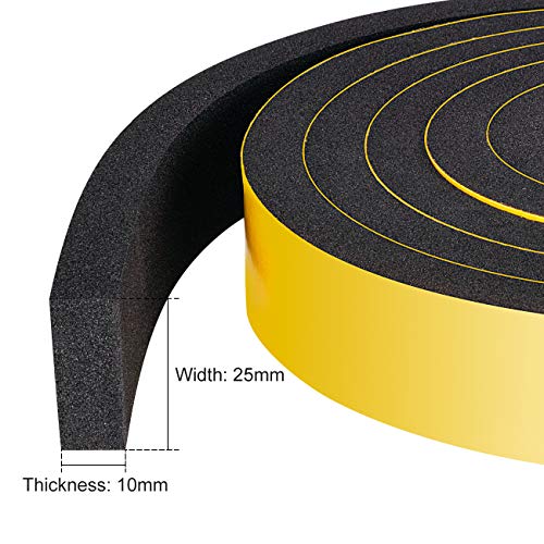 Cinta de espuma gruesa autoadhesiva 25 mm (W) x 10 mm (T) x 4 M (L) Ventana de inicio de celda cerrada Puerta de puerta Excluidora Selladora de burletes Cinta aislante a prueba de sonido, 2 piezas