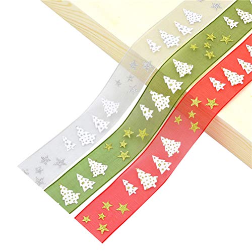 Cinta de organza con purpurina de 5 m para decoración de árbol de Navidad, personalizable, doble cara, de satén de alta calidad para envolver regalos