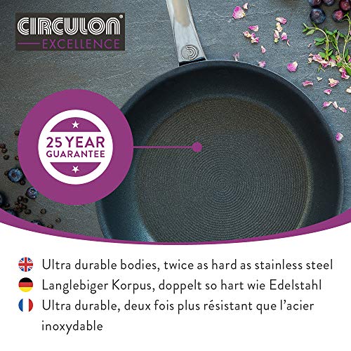 Circulon Excellence Juego de 2 sartenes Profundas, Set de sartenes antiadherentes, sartenes de Aluminio Negras aptas para lavavajillas con Mango de Acero Inoxidable