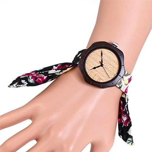 Clock Reloj de Madera para Mujer, Moda Tendencia Lienzo analógico Reloj de Cuarzo, Nogal/ébano Esfera Reloj clásico, Adecuado para Regalo del Día de la Madre Día de San Valentín Regalo de cumpleaños