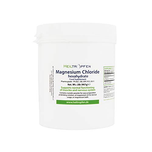 Cloruro de Magnesio 907g, Hexahidrato, Grado Farmacéutico, Polvo de Cristal, Pure Ph. Eur, BP, USP, 100% Comestible - Alivio del Dolor Muscular. Heiltropfen®