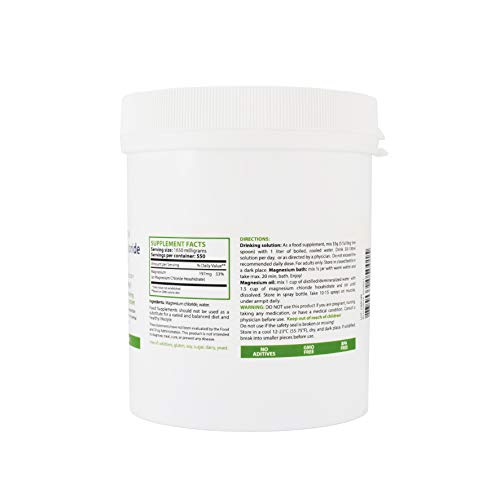 Cloruro de Magnesio 907g, Hexahidrato, Grado Farmacéutico, Polvo de Cristal, Pure Ph. Eur, BP, USP, 100% Comestible - Alivio del Dolor Muscular. Heiltropfen®