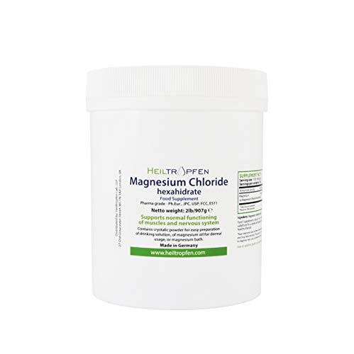 Cloruro de Magnesio 907g, Hexahidrato, Grado Farmacéutico, Polvo de Cristal, Pure Ph. Eur, BP, USP, 100% Comestible - Alivio del Dolor Muscular. Heiltropfen®