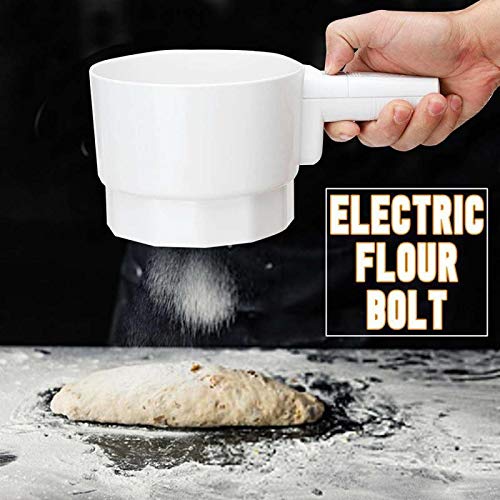 Clxygo-shaizz De mano eléctrico harina, bicarbonato de plástico eléctrica Tamizar la harina for hornear Domésticos de Cocina Accesorios de cocina (blanco).