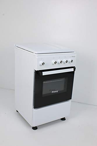 Cocina 50 cm de ancho con horno PROXY, color blanco, 4 fuegos y horno con grill a gas (butano o natural).