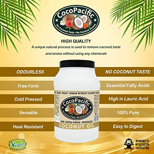 CocoPacific - Aceite de coco virgen extra crudo e inodoro, 3 L