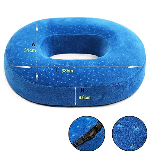 Cojín de espuma viscoelástica para asiento de donut reduce la presión, ideal para personas con hemorroides y pilas, dolor de coxis, postnatal y postcirugía, alivio del dolor y cómodo, color azul