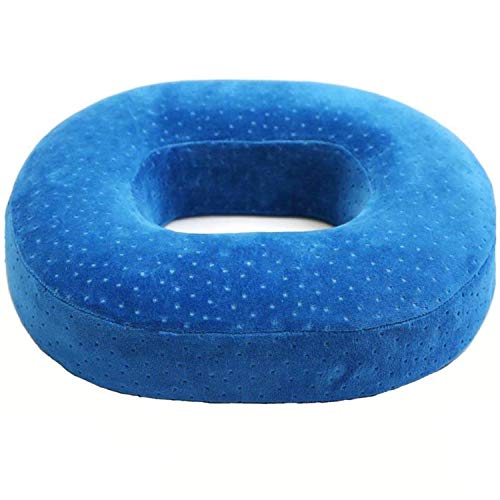 Cojín de espuma viscoelástica para asiento de donut reduce la presión, ideal para personas con hemorroides y pilas, dolor de coxis, postnatal y postcirugía, alivio del dolor y cómodo, color azul