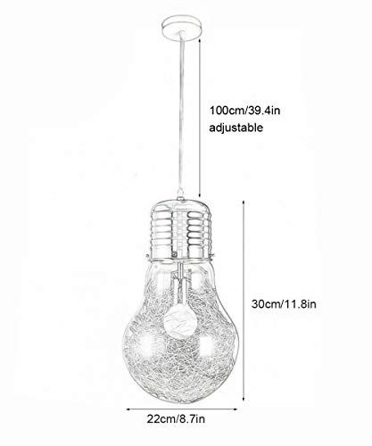 Colgante de cristal Techo industrial retro vintage, Luces colgantes de bombilla súper grande, Luz colgante E27, Ø22cm