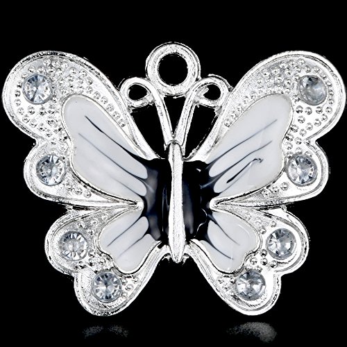 Colgante de mariposa esmaltada, chapado en plata, para fabricar bisutería y bricolaje, de RUBYCA, metal, Blanco, Large - 34.9 x 28.3 mm (W x L)