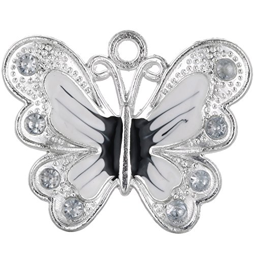 Colgante de mariposa esmaltada, chapado en plata, para fabricar bisutería y bricolaje, de RUBYCA, metal, Blanco, Large - 34.9 x 28.3 mm (W x L)