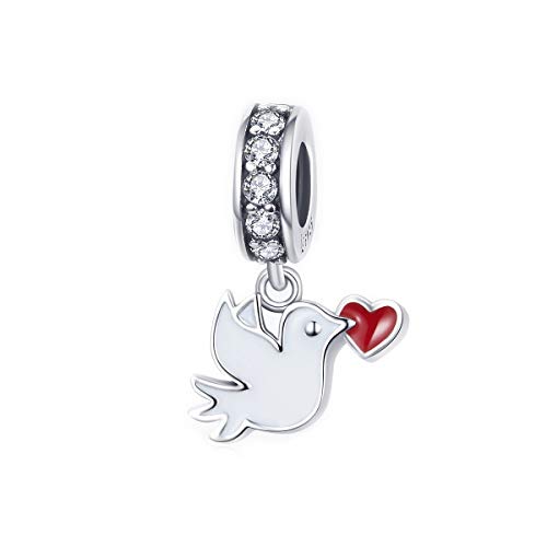 Colgante de paloma blanca para amante con mensaje de amor para pulsera de plata de ley 925 Bijoux