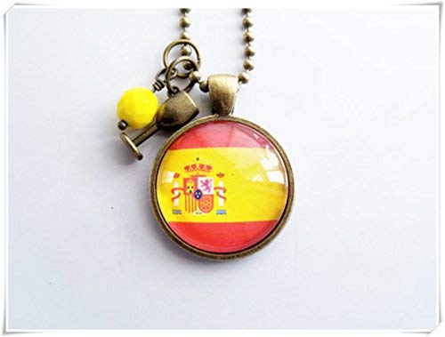 Collar con la bandera de España de Elf House, joyería con la bandera de España, colgante patriótico de Espana, joyería de cristal cúpula hecha a mano