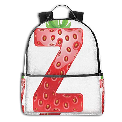 College Backpacks for Women Girls,Gourmet Food Tasty Summer Fruits Inspired Alphabet Z Typescript Design,Casual Hiking Travel Daypack