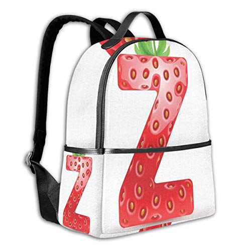 College Backpacks for Women Girls,Gourmet Food Tasty Summer Fruits Inspired Alphabet Z Typescript Design,Casual Hiking Travel Daypack