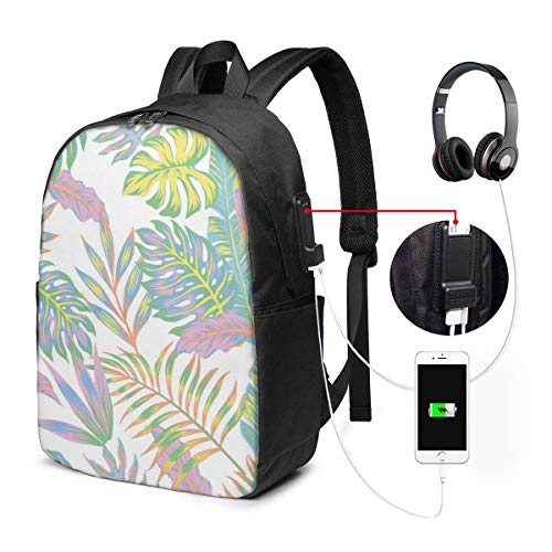 Colores Pastel Jungle Tropical Exotic USB Mochila Mochila para portátil de 17 Pulgadas Correa de Hombro Ajustable Mochilas universitarias para Hombres y Mujeres