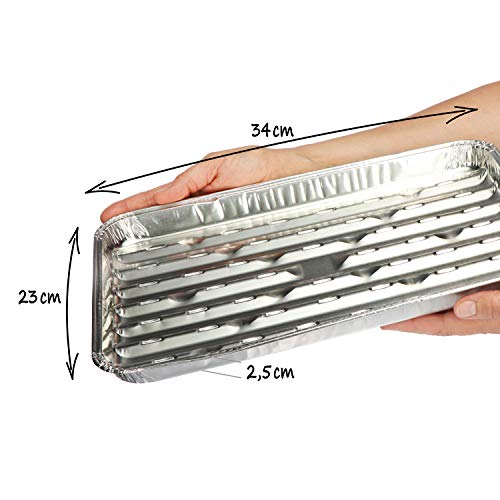 com-four® 20x Parrilla, tazones Desechables de Aluminio, Bandeja de Aluminio para Asar, cocinar y Hornear, Bandeja de Goteo para Horno, Parrilla y Barbacoa (20 Piezas - 34 x 23 x 2.5 cm)